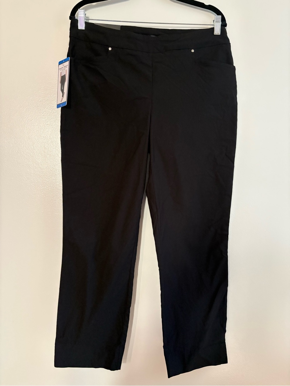 NWT Hilary Radley Black Slim Leg Tummy Control Pull On Cropped Pants Large